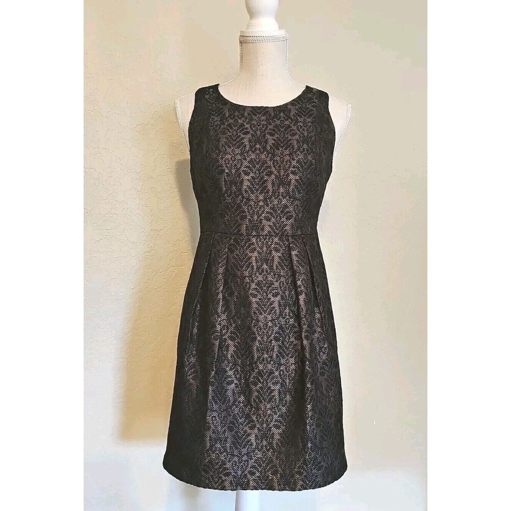 Blue Ivy Metallic Brown Brocade Fit & Flare Round Neck Sleeveless Dress Size S